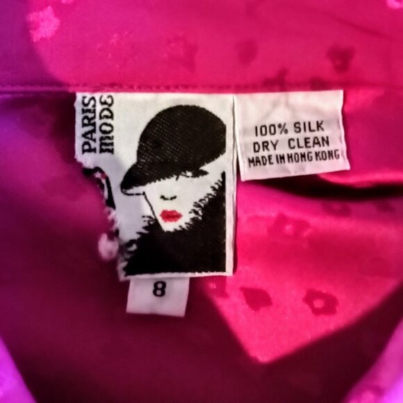 Vintage Paris Mode Magenta Pink Silk Jacquard Pleat Front Blouse - Picture 5 of 5